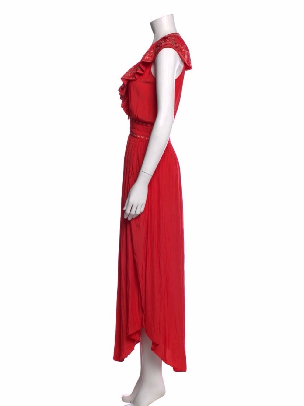 Ramy Brook Red Ruffle V-Neck Maxi Dress - Picture 2 of 3